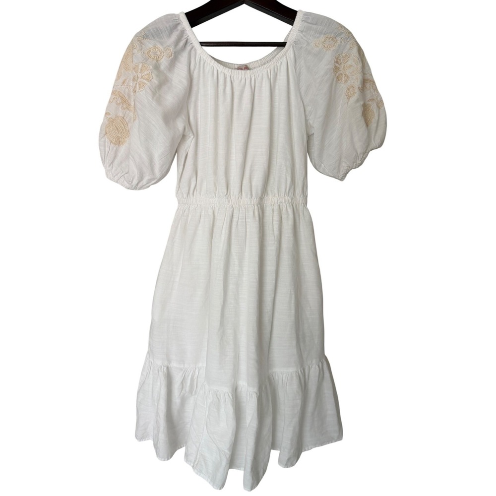 Knox Rose White Embroidered Puff Sleeve Boho Peasant Dress XS